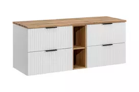 Pakabinamų vonios spintelių komplektas su stalviršiu ir atvira lentyna Comad Adel White, 140 cm, balta
