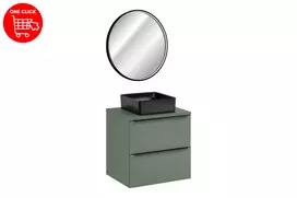 Vonios baldų komplektas su praustuvu ir LED veidrodžiu Comad Sombra Green, 60 cm, žalia
