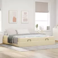 Lovos rėmas su čiužiniu su čiužiniu 2 pcs Kreminė audinys
