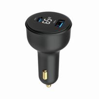 Gembird 65W USB-A+C PD Car Charger, Black, with LCD Display