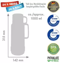 ROTPUNKT stiklinis termosas, talpa 1,0 l, blizgios lapės spalvos (raudonas)