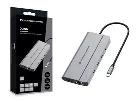 Conceptronic DONN34G knyginių kompiuterių dokas / jungčių replikatorius Vielinis USB 3.2 Gen 2 (3.1 Gen 2) Type-C Pilka