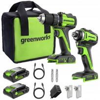 Greenworks 24V CK321 wkrętarka, zakrętarka, ładowarka, 2x aku 2Ah, futerał | GRCK321 | 195526257516