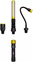 Kel Light Žibintuvėlis su keičiamais antgaliais – rankinis, lankstus ir sulankstomas dirbtuvinis, 190–350 lm, 2200 mAh, USB-C, IPX4, IK07