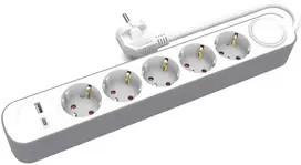 Plastrol 5-jungčių prailgintuvas schuko su jungikliu ir usb-a bei usb-c lizdais