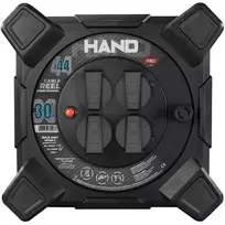 Kvadratinis būgninis ilgintuvas linija hand pro; 4x2p+su; ip44; 16a; h07rn-f; 3×1,5; 30m; schuko juoda