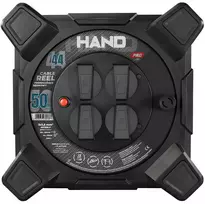 Kvadratinis būgninis ilgintuvas linija hand pro; 4x2p+su; ip44; 16a; h07rn-f; 3×1,5; 50m; juoda