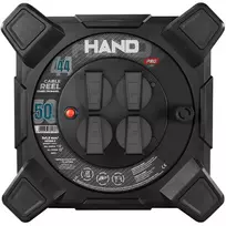 Kvadratinis būgninis ilgintuvas linija hand pro; 4x2p+su; ip44; 16a; h07rn-f; 3×1,5; 50m; schuko juoda