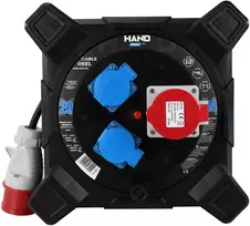 „Hand Power Būgninis ilgintuvas kvadratinis linija hand pwr; 4p+su; 2x2p+su; ip44; 16a;400v; h07rn-f; 5×2,5; 20m; schuko; juoda“
