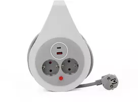 Plastrol Įvyniojamas ilgintuvas 10 m 3×1,5 mm², 16 A, su termine apsauga, 2 kištukiniai lizdai, 1×USB-C, 1×USB-A, Schuko