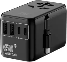 Plastrol Universalus tinklo adapteris (EU, UK, US, AU), greitasis įkrovimas PD65W+QC