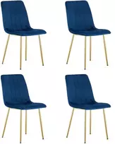 Veliūrinė kėdė su auksinėmis metalinėmis kojomis, tamsiai mėlyna, 86 cm, 4 vnt.