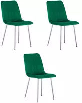 Kėdė su aksominiu apmušalu ir chromuotomis metalinėmis kojomis, žalia, 86 cm, 3 vnt.