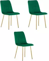 Kėdė su veliūriniu apmušalu ir auksinėmis metalinėmis kojomis, žalia, 86 cm, 3 vnt.