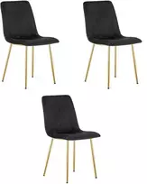 Kėdė LAVA su veliūriniu apmušalu ir metalinėmis kojomis, juoda, 86 cm, 3 vnt.