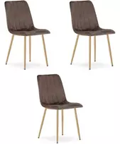 Kėdė su velvetiniu apmušalu, ąžuolo imitacijos kojelėmis, tamsiai ruda, 86 cm, 3 vnt.