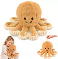 Lean Toys Pliušinis aštuonkojis su tampriais čiuptuvais, smėlinis, 50 x 30 x 30 cm