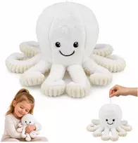 Lean Toys Pliušinis aštuonkojis su tampriais čiuptuvais, baltas, 30 x 20 x 20 cm