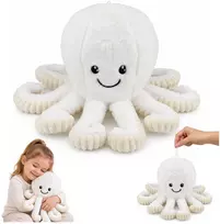 Lean Toys Pliušinis aštuonkojis su elastingais čiuptuvais, baltas su kreminėmis detalėmis, 50 × 30 × 30 cm