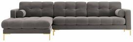 Kampinė sofa Cosmopolitan Design Bali Bluvel 13, aukso sp./šviesiai pilka sp., kairinė, 185 x 293 cm x 75 cm