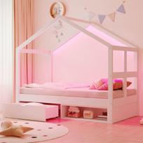 Medinė lova 90x190 cm, su stalčiais ir LED, 120 kg, 1 vnt