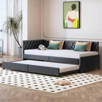Sofa-lova , Pilkas, aksominis audinys (90×200 cm /180×200 cm)