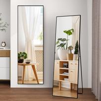 Grindinis veidrodis 173 × 63 cm – Stačiakampis saugaus stiklo veidrodis su aliuminio rėmu, juodas