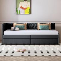 Lova 90x200 cm - Išskleidžiama sofa-lova - Paauglio lova - Aksominė - Pilka