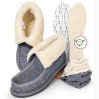 Dovanų rinkinys 3-in-1: moterų veltinės Nowo® šlepetės, 2 poros VCA Textil® alpakų kojinių ir avikailio vidpadžiai
