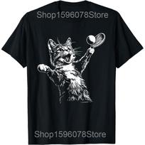 Funny Table Tennis Ping Pong Cat Graphic T Shirts Men Women Cotton Humor Streetwear Tee Shirt Short Sleeve Unisex Loose Clothing S black