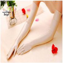 Women Bridal Wedding Opera Gloves Prom Costume Satin Long smėlis