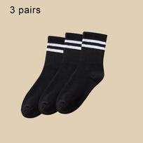 3 Pairs Women'S Mid Tube Socks Fashion Breathable Sports Socks Classic Parallel Bar Pattern Sweat Wicking Non Pilling Girl Socks Single code black