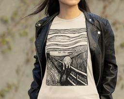 EDVARD MUNCH - The Scream - 100% Organic Cotton Unisex T-Shirt and kids tshirt featuring Classic Art - White / Vintage Beige 100 white