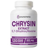 Immortal Herbs Chrysin papildas 500mg, 120 kapsulių, Pasifloros ekstrakto milteliai, 5,7-Dihidroksiflavonas, Be GMO ir be glitimo Chrysin papildas