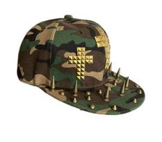 Retro Camouflage Rivet Cap Handcrafted Hip Hop Flat Brim Cap Design Rap Cap for Men Women One Size žalia