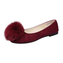 Hairball Single Shoes Square Head Suede Internet Celebrity Flat Bottom Hairball Laden Shoes Shallow Mouth Versatile Large Size 35 bordinė