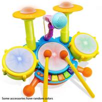 Kids Boy Girl Electric Drum Kit,Musical Instruments Learning Toys with 2 Drum Sticks Adjustable Microphone Birthday for Boys&Gir žalia
