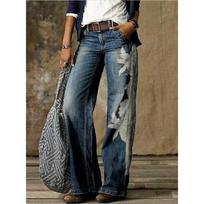 Women's High Waist Flare Jeans Wide Leg Pants Elegant Casual Denim Trousers S black