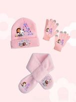 Gabby Doll House Girl Winter Warm Knitted Hat Scarf Gloves 3-Piece Set Anime Cartoon Children Cute gray