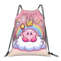 Custom K-Kirbys Drawstring Backpack Women Men Sport Gym Sackpack Portable Cartoon Shopping Bag Sack One Size pink