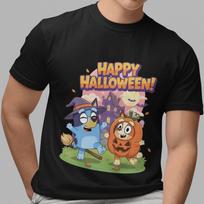 Spooky Bluey Bingo Happy Halloween Fun Black White Cute Graphic T-Shirt Unisex L gray