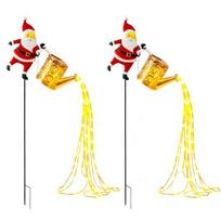 Saulės Kalėdinės Dekoracijos Kalėdų Senelis Virdulys Šviestuvas Lauko Šventinis Žibintas Vandeniui Atsparus Metalo Sodo Šviestuvas Kieme Terasoje Vejoje Takui 2pcs Warm light yellow