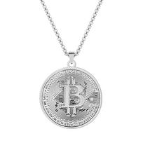 Kinitial Circle Bitcoin Pendant Necklace Stainless Steel Bitcoin Charm Chain Choker For Men Women HipHop Jewelry white