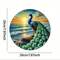Metal Wall Art Vibrant Peacock Sunset Beach Design Farmhouse Home Decor 20x20 beige