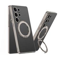 Electroplate Magnetic Rotating Ring Holder Phone Case for Samsung Galaxy S26 S25 S24 Ultra Leather Shockproof Protective Cover Galaxy S24 Ultra juoda