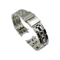Compatible Seiko Five-Bead Solid Stainless Steel Watch Band with Safety Clasp and Curved Ends - 20mm/22mm 20mm without logo sidabras