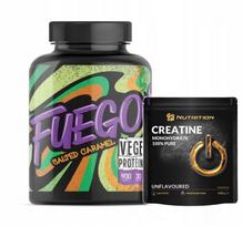 Augalinis baltyminis kokteilis FUEGO VEGE PROTEIN 900 g, sūrus karamelė + CREATINE GO ON 400 g dovana