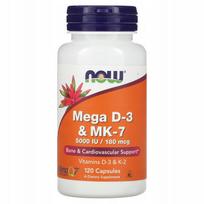 Maisto papildas NOW MEGA D3 5000 & K2 MK7 180mcg, 120 kapsulių