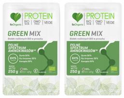 Augaliniai baltymai BEORGANIC Green MIX, BIO, moliūgų, ryžių, kanapių, veganams, 250 g, 2 vnt.