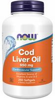 Maisto papildas NOW Foods COD LIVER OIL 650mg su vitaminu D3, 250 kapsulių